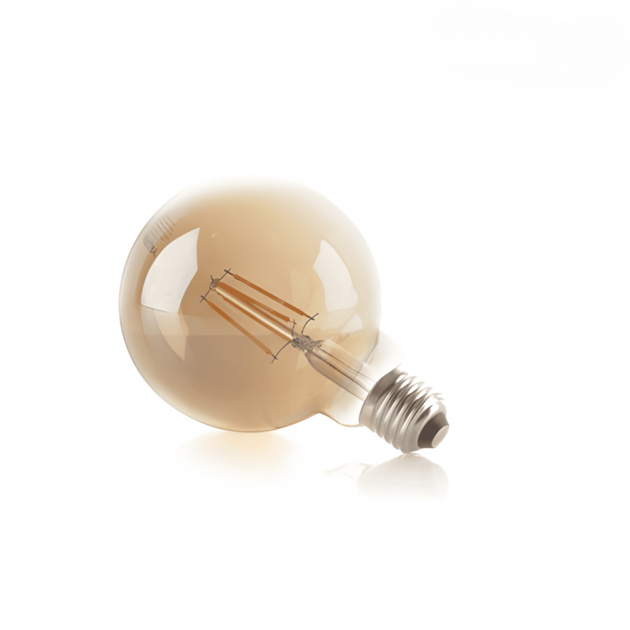 Bombillo LED vintage tipo globo G95 con luz cálida y bajo consumo.