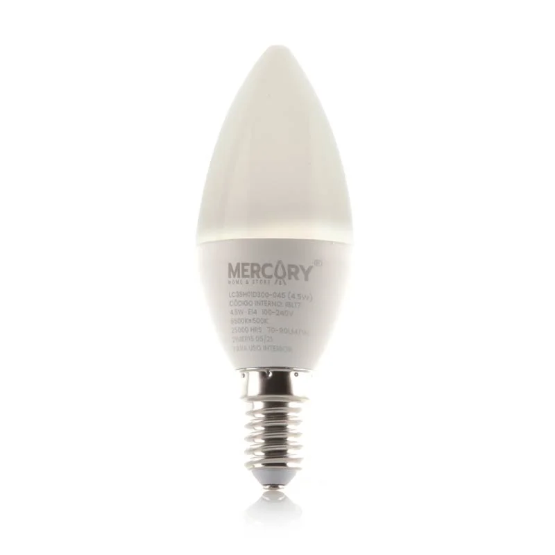 Bombillo LED tipo vela E14 con luz cálida ideal para iluminación decorativa.
