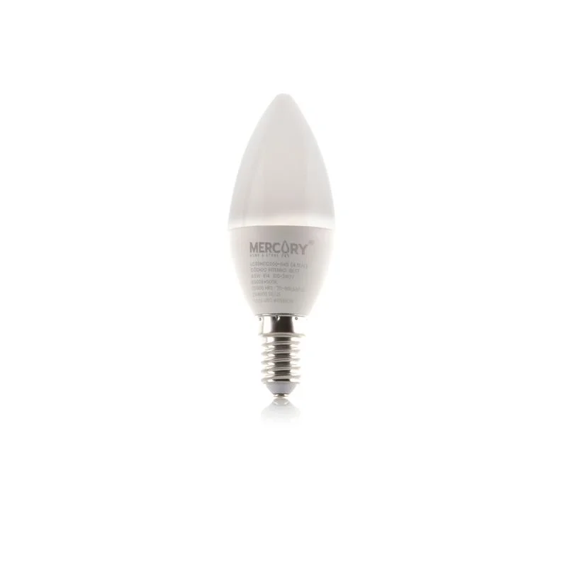 Bombillo LED tipo vela E14 con luz blanca y diseño decorativo elegante.