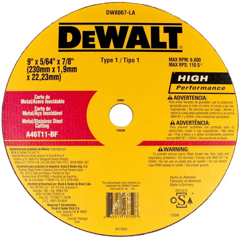 Disco Corte Fino DeWalt DW8067LA de 9".