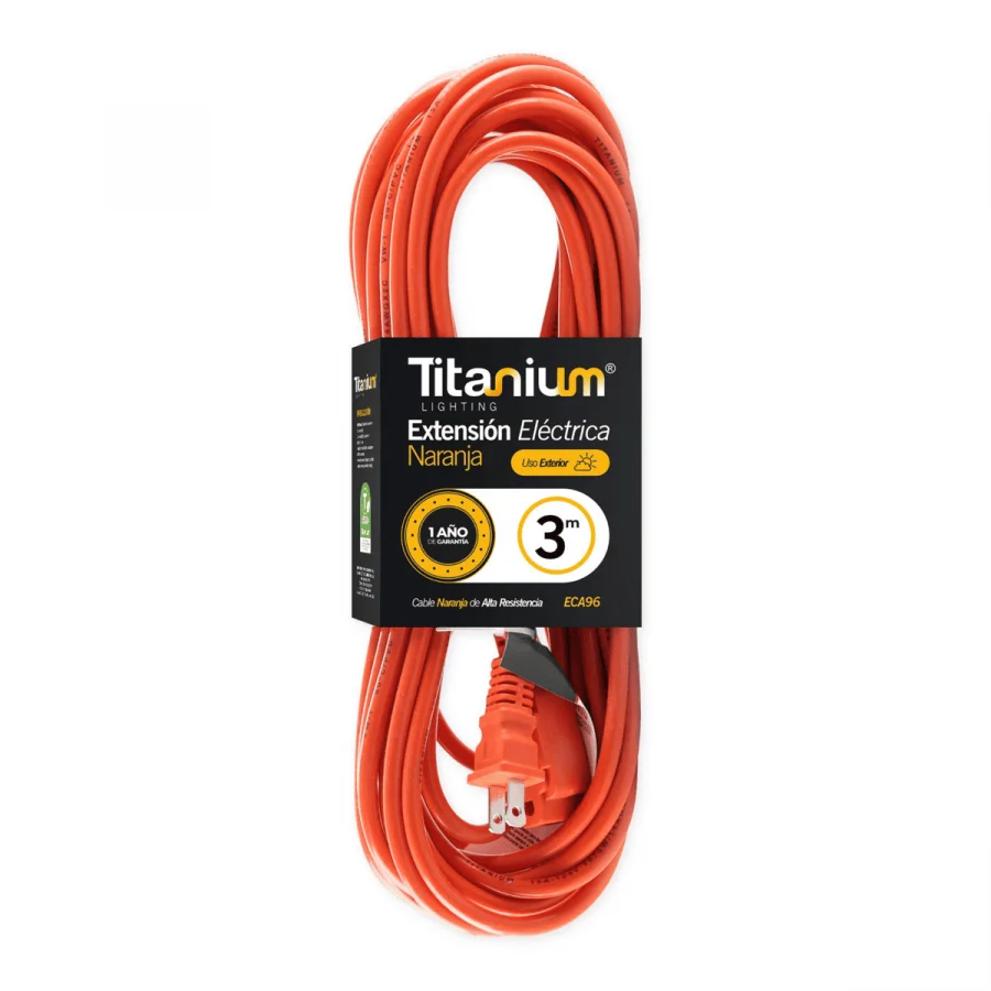 Extensión Eléctrica Naranja Titanium ECA96 de 3 metros para mayor alcance y comodidad.
