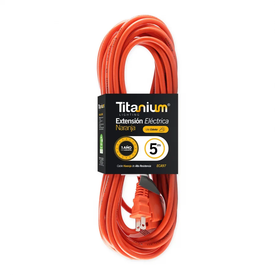 Extensión Eléctrica Naranja Titanium ECA97 de 5 metros para mayor alcance y comodidad.