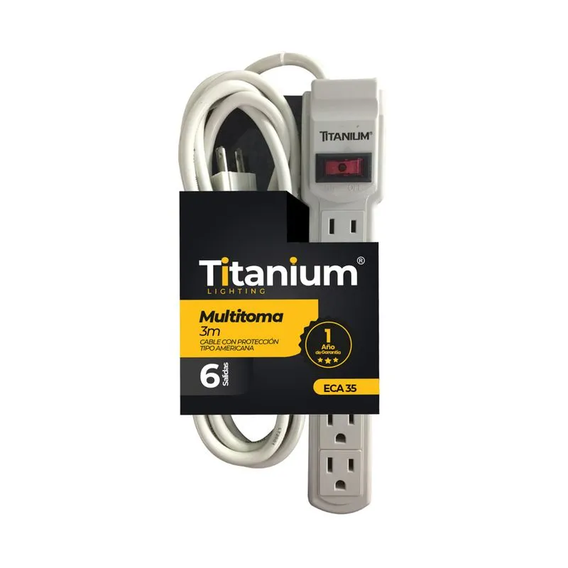 Multitoma Titanium ECA35 de 6 salidas con cable de 3 metros y protección eléctrica.
