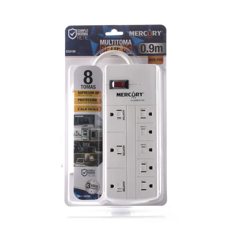 Multitoma Mercury ECA109 de 8 salidas con cable de 0.9 metros.