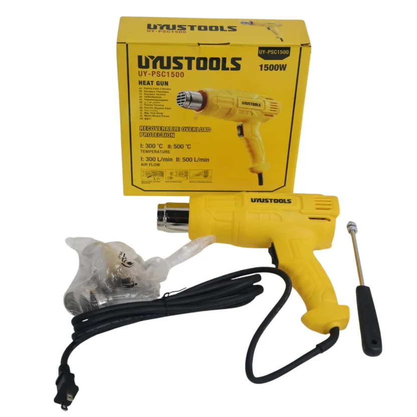 Pistola de Calor Eléctrica Uyustools UY-PSC1500 de 1500W para trabajos profesionales y de mantenimiento.