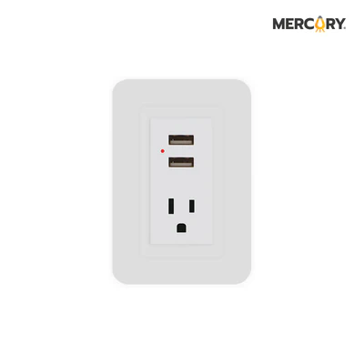 Toma Doble + USB Mercury ETI71 con conexión eléctrica y carga USB integrada.