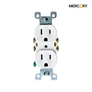 Tomacorriente Doble 15A 125/250V Mercury ETI80 resistente y fácil de instalar.