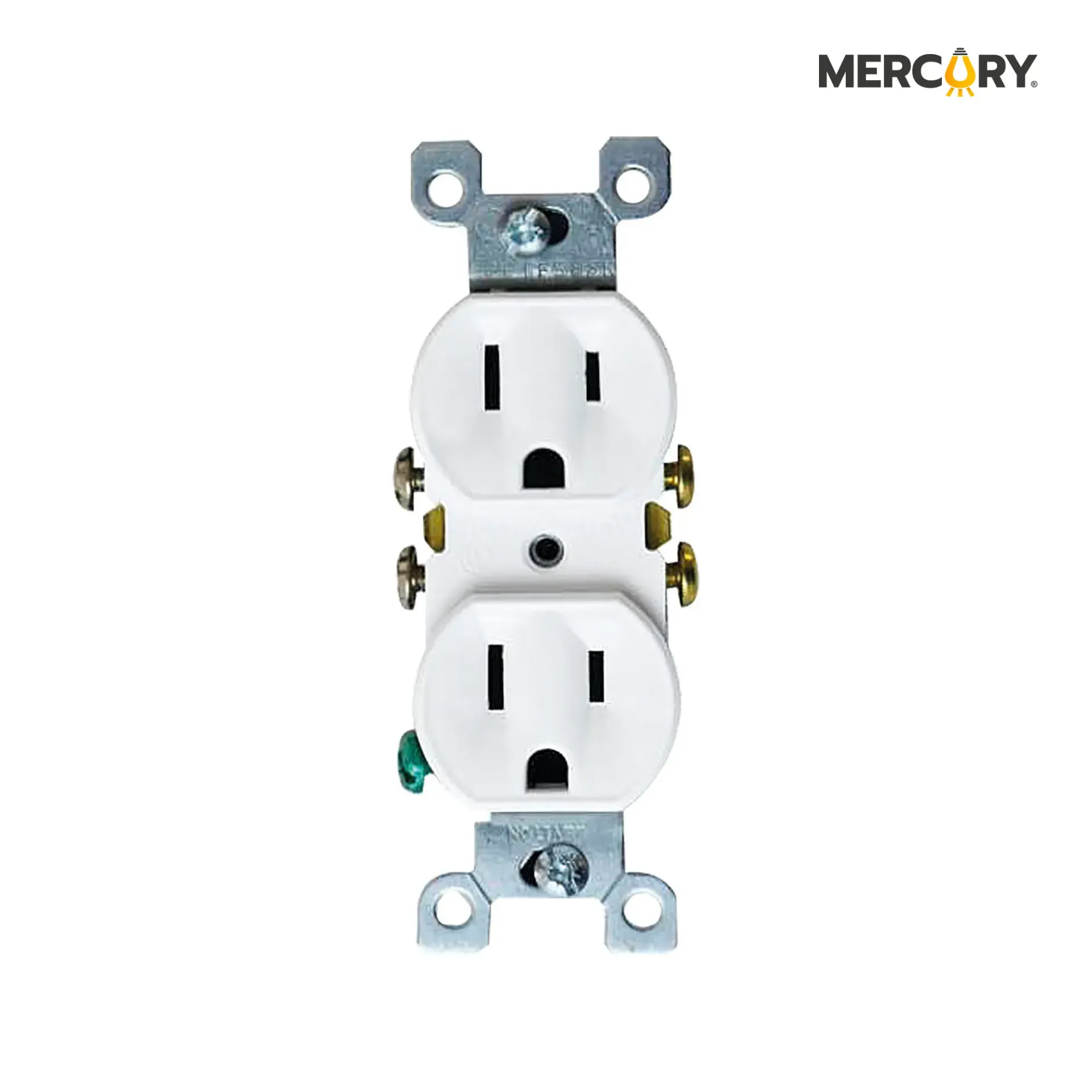 Tomacorriente Doble 15A 125/250V Mercury ETI80 resistente y fácil de instalar.